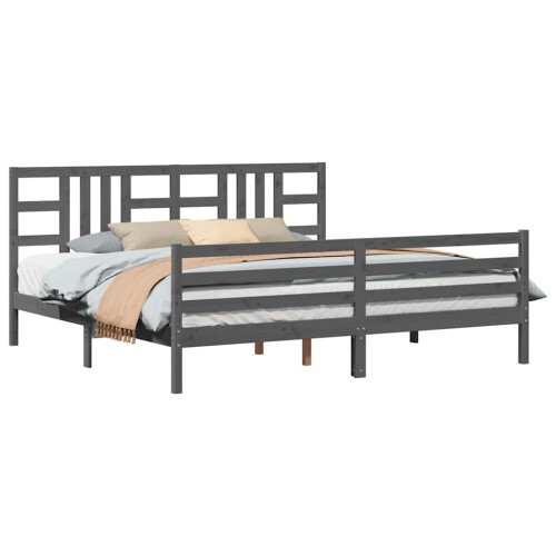 VidaXL (grey, 200 x 200 cm) vidaXL Bed Frame Platform Bed with Headboard Black Super King Size Solid Wood 2