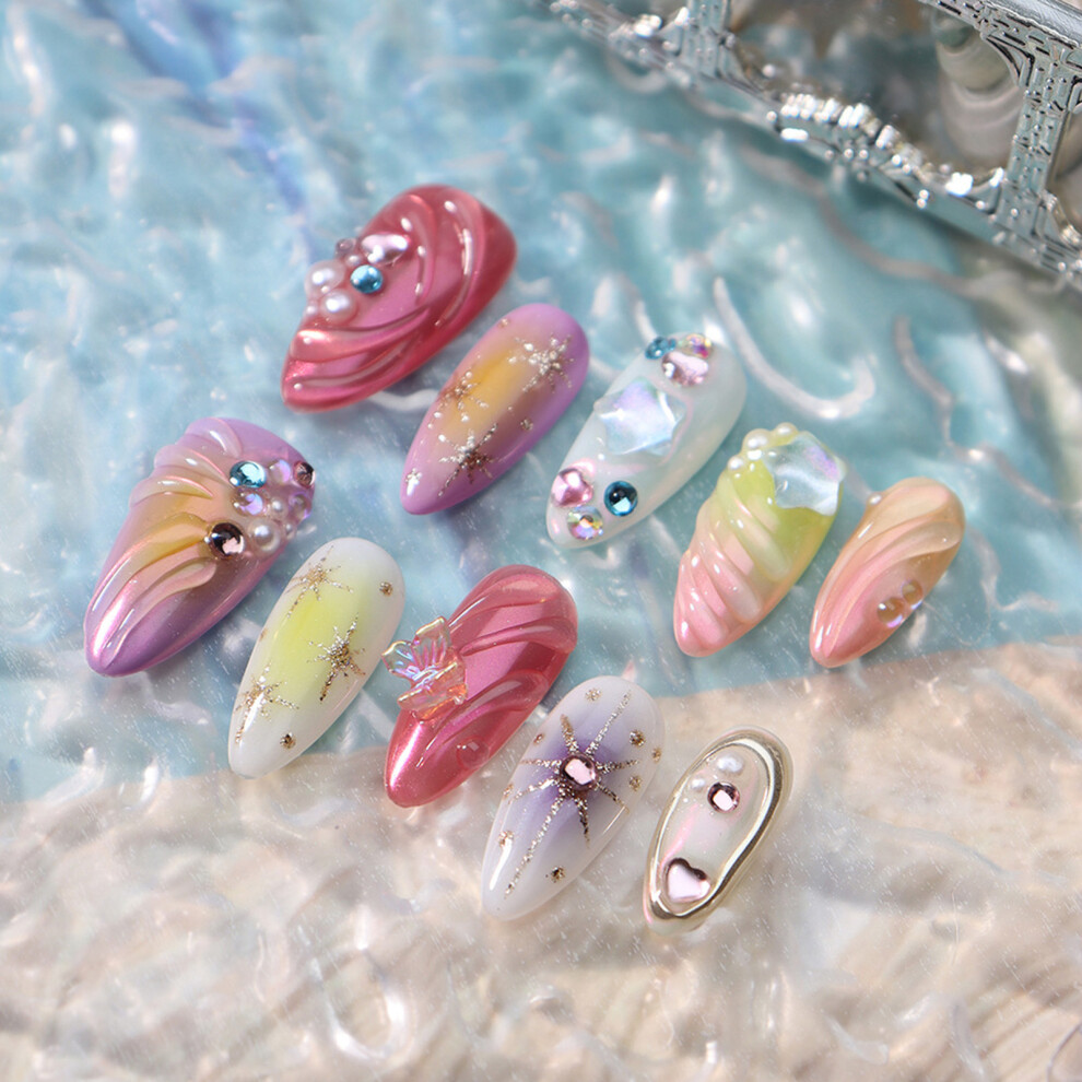 Penghui-Toys (Xs) Glitter Press-On Nails, Colorful Diy Manicure Set