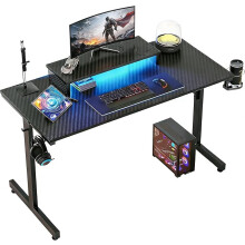 Bestier Small Gaming Desk with Monitor Stand, 106.6 CM LED Computer Desk, Gamer Workstation with Cup Holder & Headset Hooks, Modern Simple Style Desk