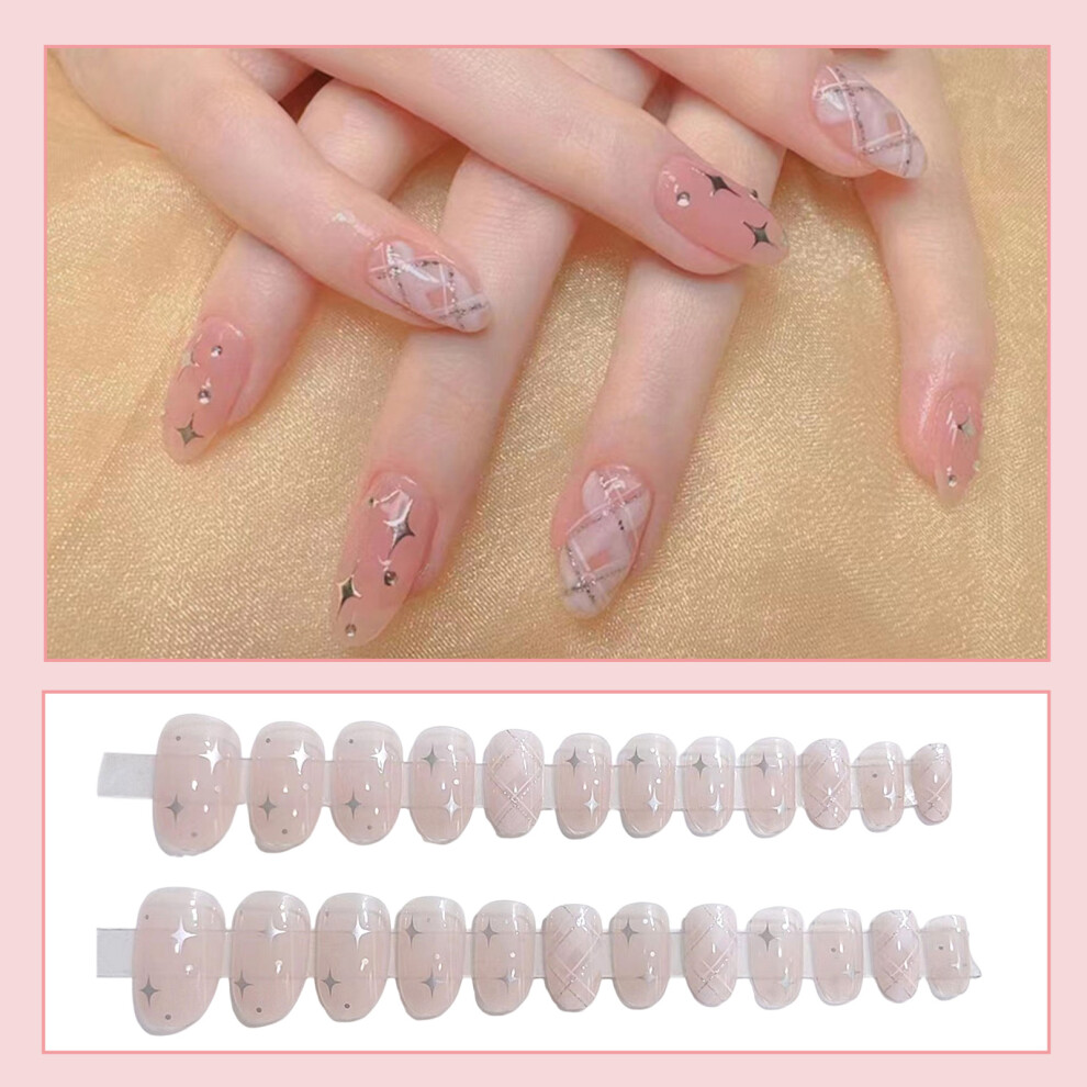 Dcph-Clothing (Jelly Glue Model) Star Rhinestone Press-On Nails, Nude & Salon-Ready