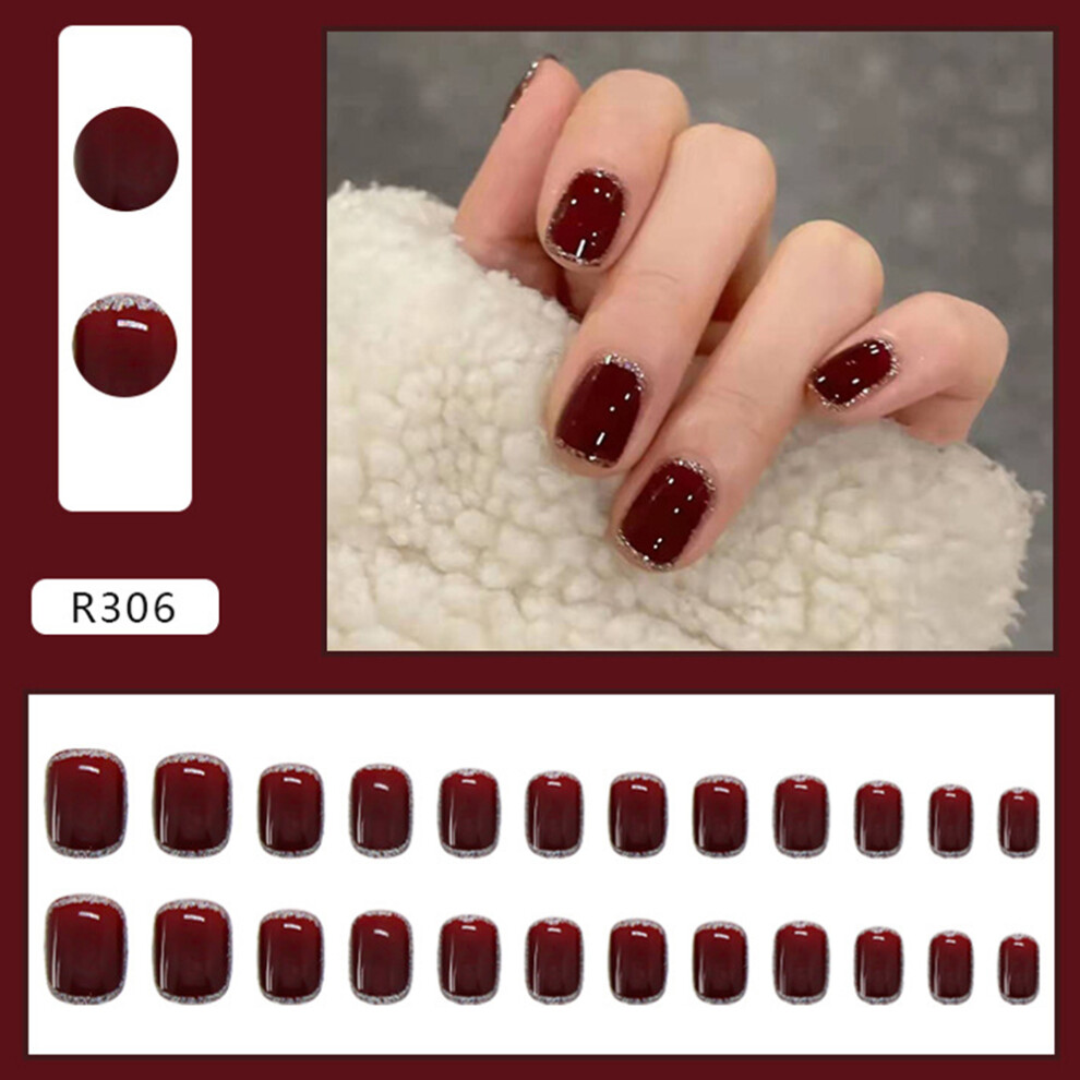 Penghui-Toys Red (Jelly Glue Model) 24Pcs Glitter Wine Reusable Fake Nails For Women