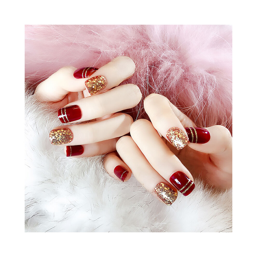 Zhouq-Outdoors 24Pcs Glossy Red Short False Nails For Wedding & Daily