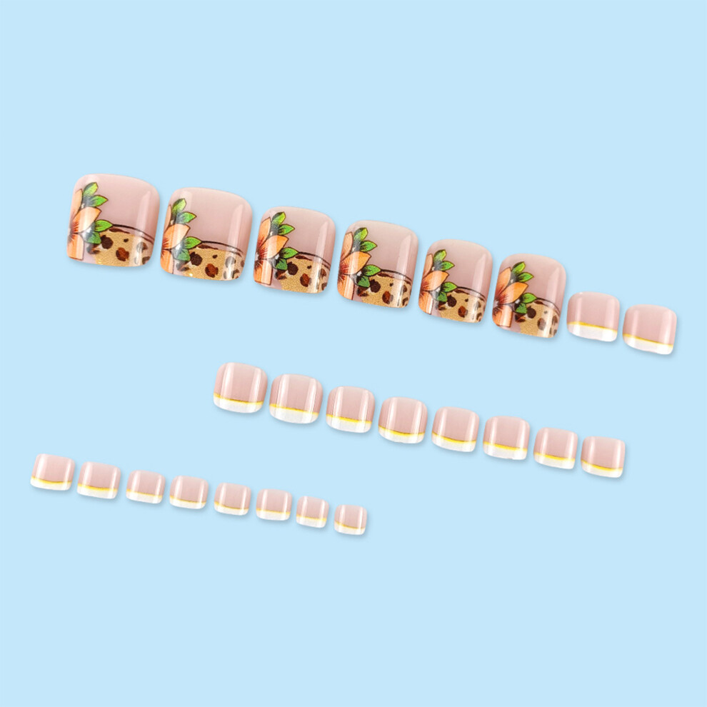 Penghui-Toys Flower Print Glossy Fake Nails For Women