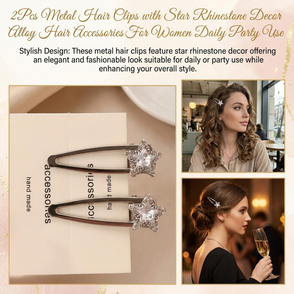 Penghui-Toys Silver ( A) Star Rhinestone Metal Hair Clips, 2Pcs