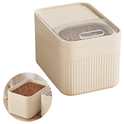(Cream White, S) Pet Food Storage Container - Moisture-Resistant PP 2