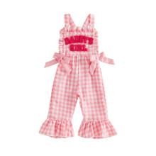 (12-18 Months, Pink) Girls Jumpsuit Sleeveless Elastic Waistband Plaid Print Romper Toddler Bell Bottoms with Bows