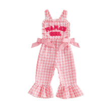 (2-3 Years, White) Girls Jumpsuit Sleeveless Elastic Waistband Plaid Print Romper Toddler Bell Bottoms with Bows