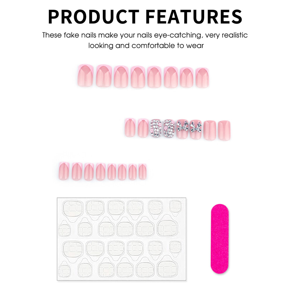 Hue-Grain French Pink Tip Fake Nails - Chip & Smudge Proof