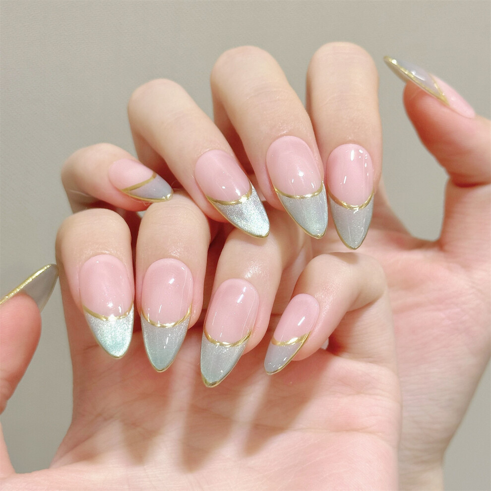 Penghui-Toys Green (L) Almond Press On Nails - 10Pcs French Fake Nails