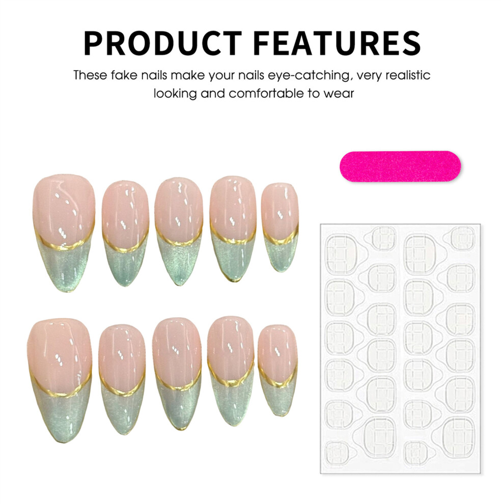 Phui-Pet-Supplies (Xs) Green Almond Press On Nails - 10Pcs French Fake Nails