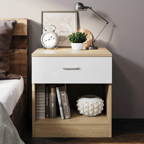 Comfy Living Oak/White High Gloss Bedside Table