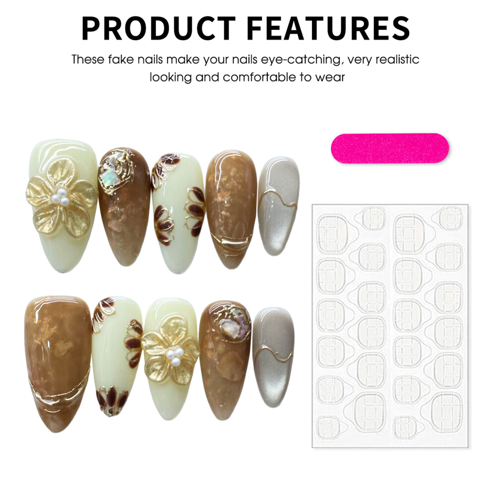 Penghui-Toys (Xs) 10Pcs Almond Press On Nails, Reusable Resin Fake Nails