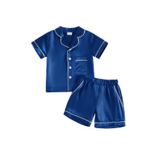 (12-18 Months, Sapphire Blue(Big)) Brother Matching Pajamas Set Letter Print Short Sleeve Turn Down Collar Tops with Elastic Waist Shorts Sleepwear