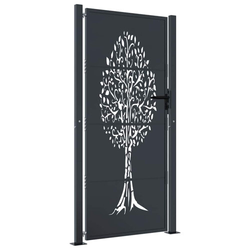 VidaXL vidaXL Gartentor Anthrazit 100x200 cm Stahl Baum-Design 1
