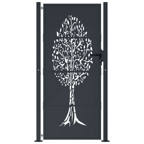 VidaXL vidaXL Gartentor Anthrazit 100x200 cm Stahl Baum-Design 2
