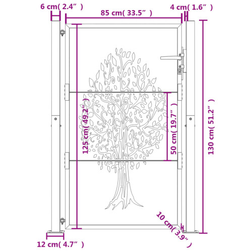 VidaXL vidaXL Gartentor Anthrazit 100x125 cm Stahl Baum-Design 2