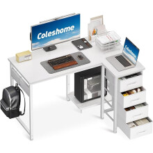 Coleshome Computer Desk with Drawers, 100x70 cm Corner Desk for Home Office, Reversible L Shaped Office Desks