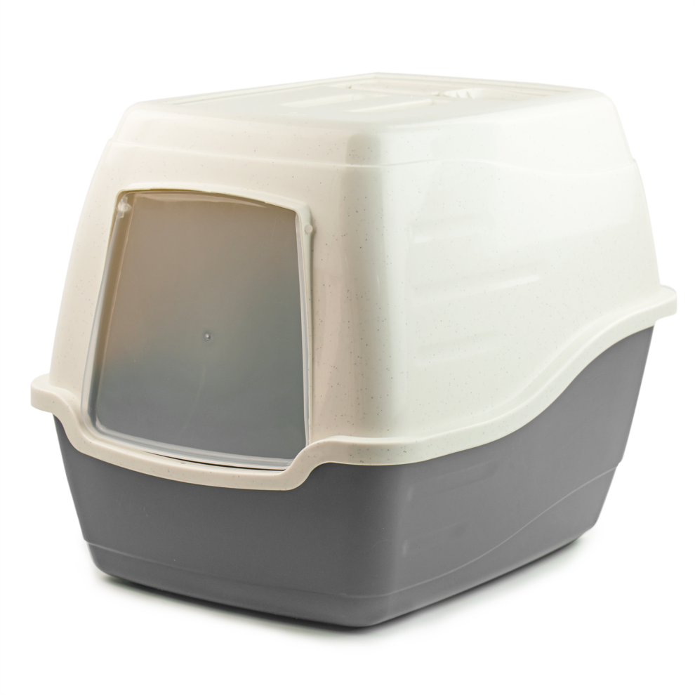 B&Q - Hooded Cat Loo Litter Tray Large Grey Box For Kitten Enclosed Toilet With Hood Lid Scoop Cover Mess-Free Covered Plastic Deep - Image 2