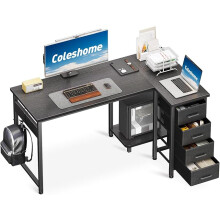 Coleshome Computer Desk with Drawers, 120x70 cm Corner Desk for Home Office, Reversible L Shaped Office Desks Black