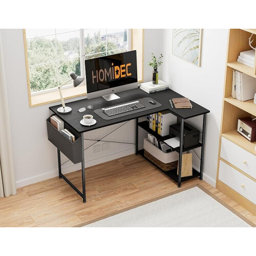 L Shaped Desk 100CM Computer Desk Study Office Table Writing Table With Bookshelf Reversible Corner Workstation 1