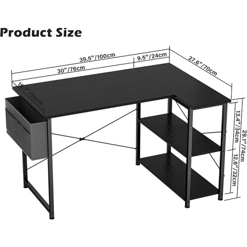 L Shaped Desk 100CM Computer Desk Study Office Table Writing Table With Bookshelf Reversible Corner Workstation 2