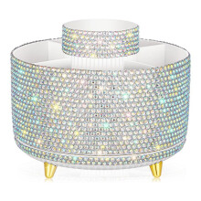 Bling Desk Accessories Organizer for Women Teen Girl Bling Pen Holder Rhinestone Makeup Brush Holder with 5 Slots White