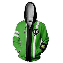 (XXL,1)Game Ben 10 Alien Force Hoodie Halloween Cosplay Costume Men 3d Print Autumn Long Sleeve Hooded Jacket Zipper Sweatshirt