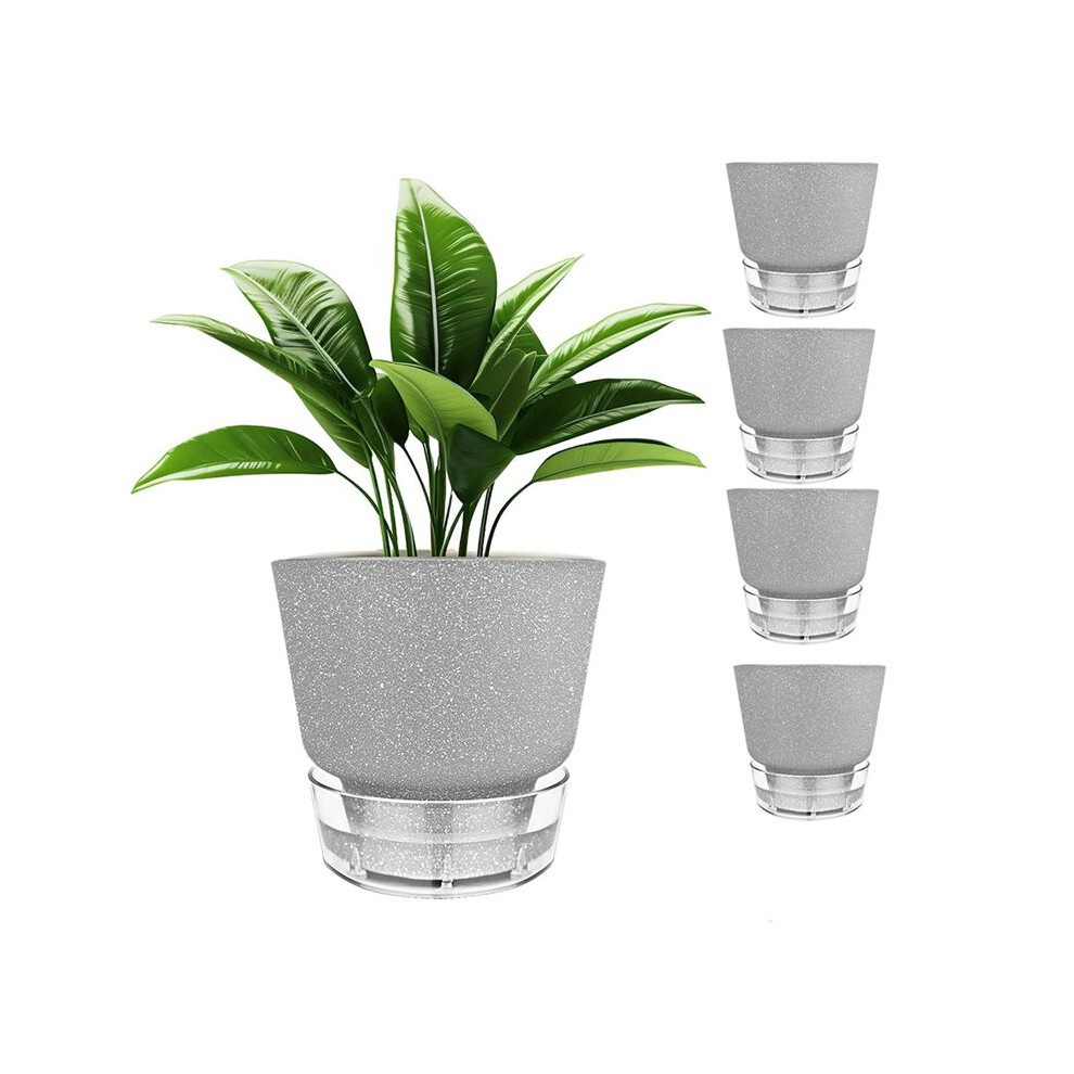 Tauoh 6 Inch Self Watering Plant Pot With Visual Reservoir And Drainage Hole, Planting Pot For Indoor Outdoor 5Pack Grey