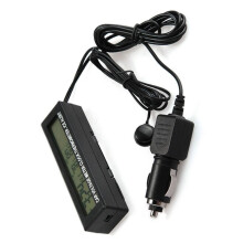 3-in-1 Digitale Autothermometer, Voltmeter, Automatische Binnen- en Buitentemperatuur, Voltmeter, Wekker, Blauw, Oranje Achtergrondverlichting
