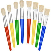 8-Pack Washable Chubby Toddler Paint Brushes, Easy Grip & Clean, Round/Flat Hog Bristle, No Shed for Acrylic Paint. Preschool Art Supply.