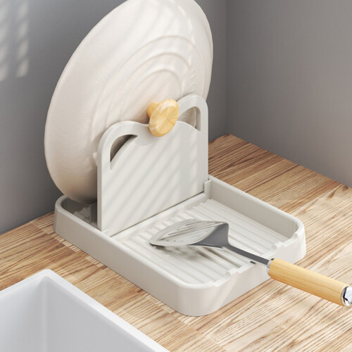 (Creamy White) Foldable Pot Cover Rack, Space-Saving Spoon Holder 2