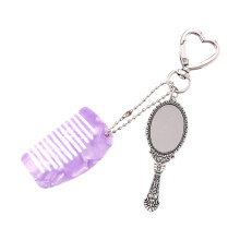 (Purple) Cute Mini Comb & Mirror Keyring for Home Decor