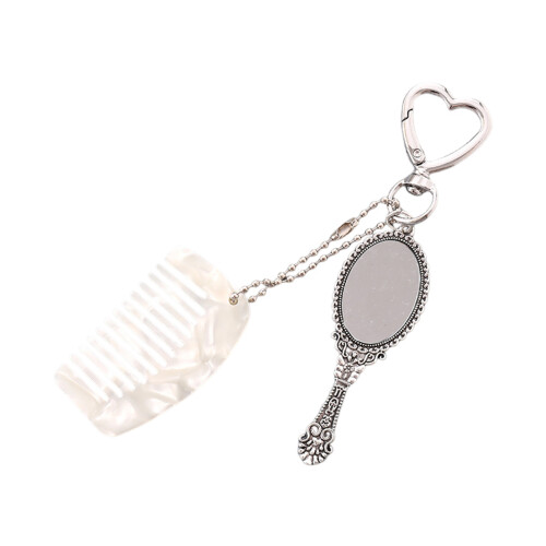 (White) Cute Mini Comb & Mirror Keyring for Home Decor 1