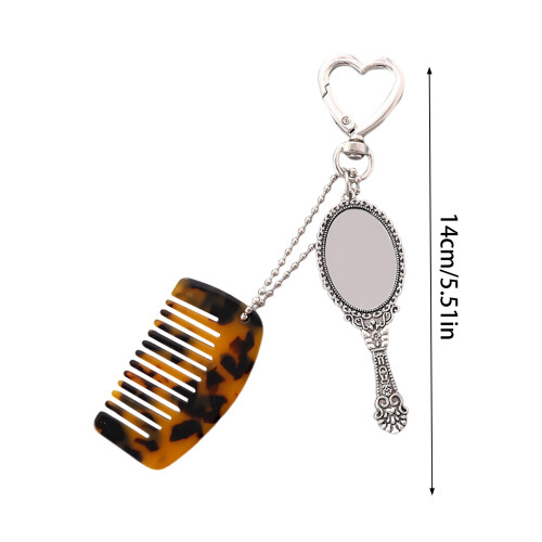 (Leopard Print) Cute Mini Comb & Mirror Keyring for Home Decor 1