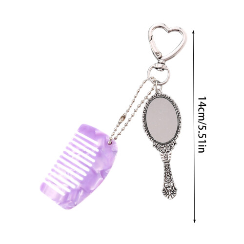 (Purple) Cute Mini Comb & Mirror Keyring for Home Decor 1
