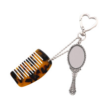 (Leopard Print) Cute Mini Comb & Mirror Keyring for Home Decor