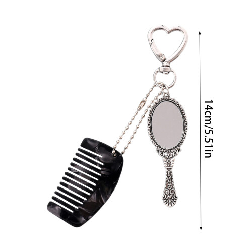 (Black) Cute Mini Comb & Mirror Keyring for Home Decor