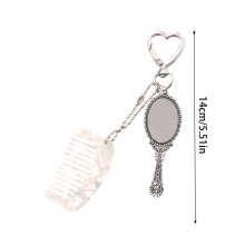 (White) Cute Mini Comb & Mirror Keyring for Home Decor