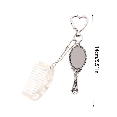 (White) Cute Mini Comb & Mirror Keyring for Home Decor