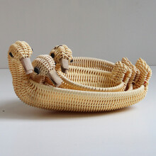 (Beige Yellow, Three piece Suit) Country Animal Shape Woven Bread Basket