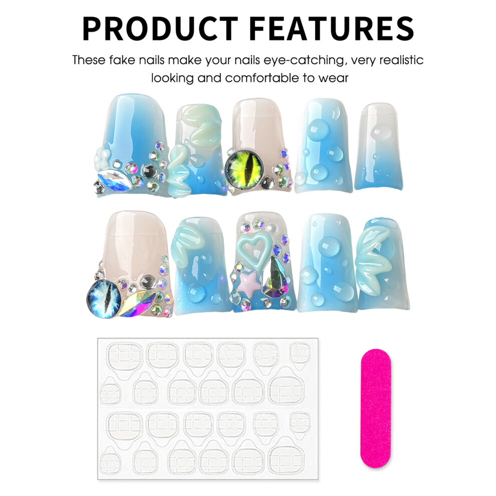 Penghui-Toys (S) Blue Water Drop Press On Nails - Reusable