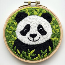 DIY Punch Needle Kit: Cute Panda & Green Leaves – Easy Starter Set for Beginners, Includes Hoop (20x20cm), Compatible with Standard Punch Needles