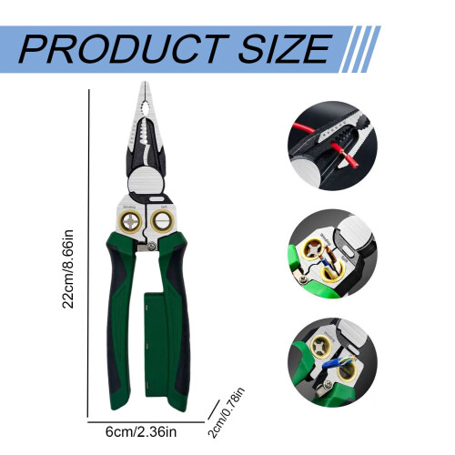 8-in-1 Wire Stripper with Voltage Tester, Multifunctional Electrical Pliers for Cutting, Pulling, Scraping