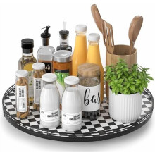 Zwart-wit geblokte draaiplateau (Lazy Susan) 16 inch