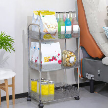 Three-Tier Transparent Plastic Storage Shelf – Movable Trolley for Kitchen, Bathroom & Living Room – Gray, Compatible with FAJHHA