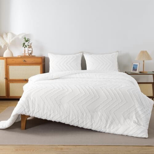 Ensemble de couette blanche bohème Queen en microfibre 3 pièces 1