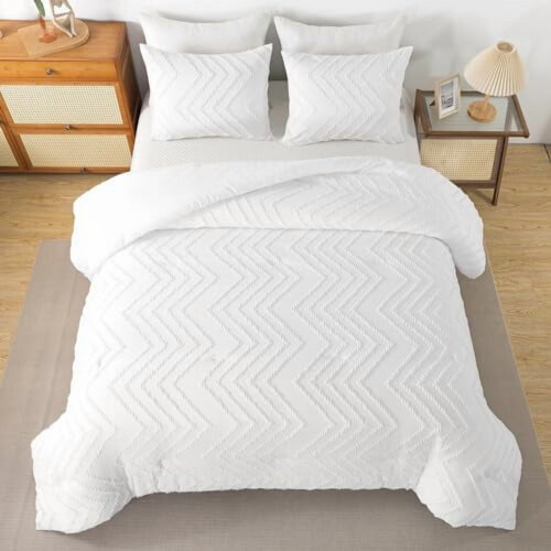 Ensemble de couette blanche bohème Queen en microfibre 3 pièces 2