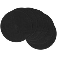 Ronde gevlochten placemats van katoen en polyester, 6 stuks, 38 cm, zwart.