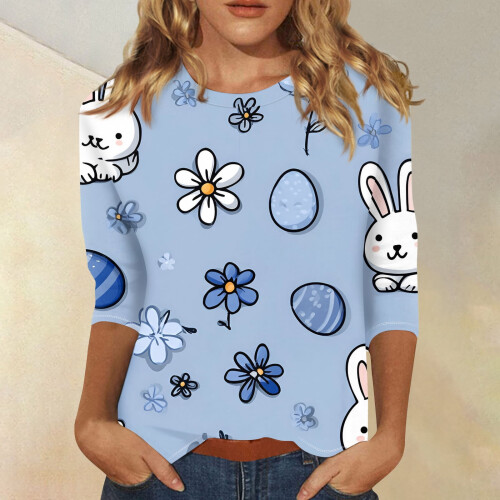 Women's Easter T-Shirt Bunny Egg Hunt Print S-3XL 1