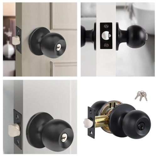 Black Entry Door Lockset Knobs w/ Key, 1 Pack – Compatible with Standard Doors 1